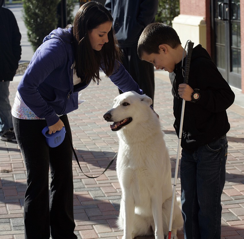 Eight-year-old Brandon Cox spent time playing with his neighbor, Natalie Young, and her dog, Bailey, before the walk.