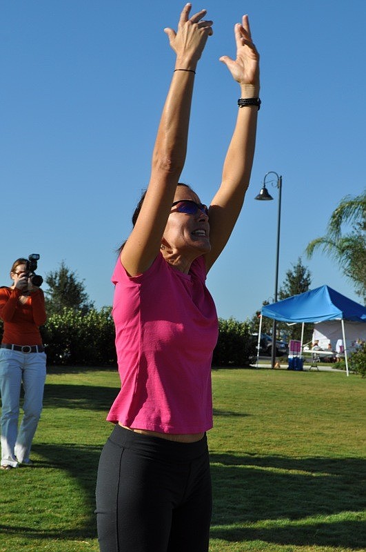 Trish Jackson from the Lakewood Ranch YMCA led some warm up exercises.