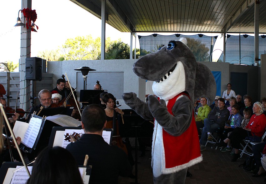 Gilly the Shark conducts the members of the Sarasota Orchestra during a piece called â€œPenguinsâ€.