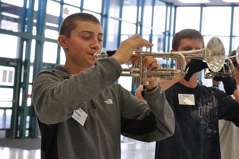 Chris Kotula played trumpet during horn line practice.