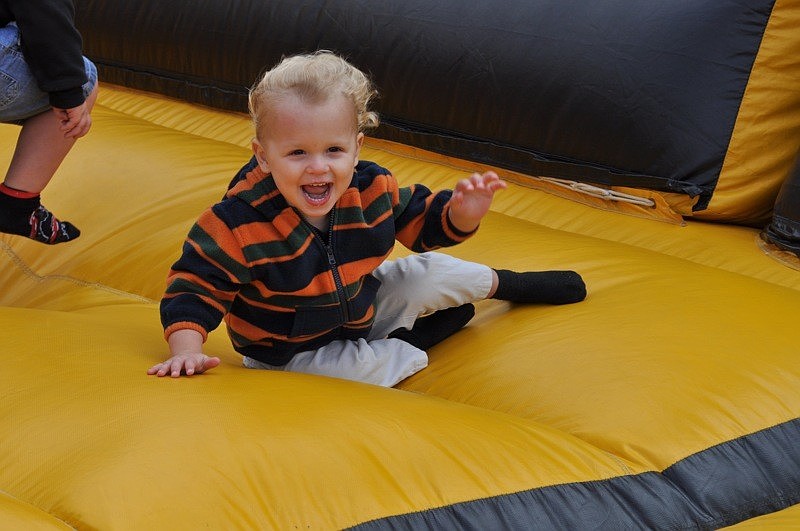 Two-year-old Owen Lockaby thoroughly enjoyed bouncing as high as he could.