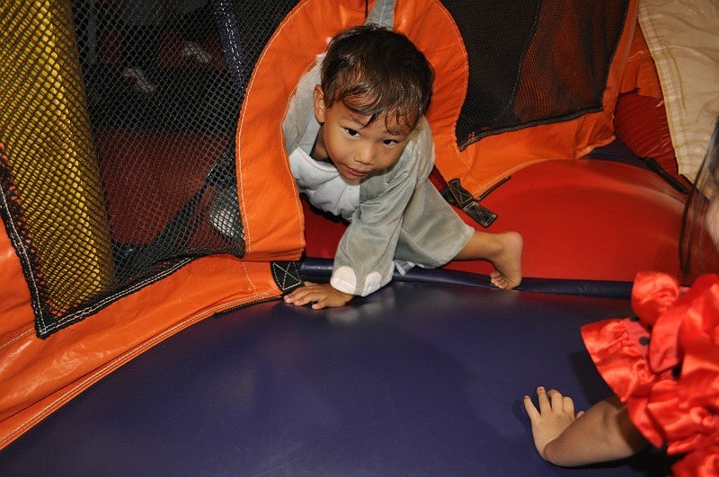 Hudson Chang, 3, had a blast on the slide.