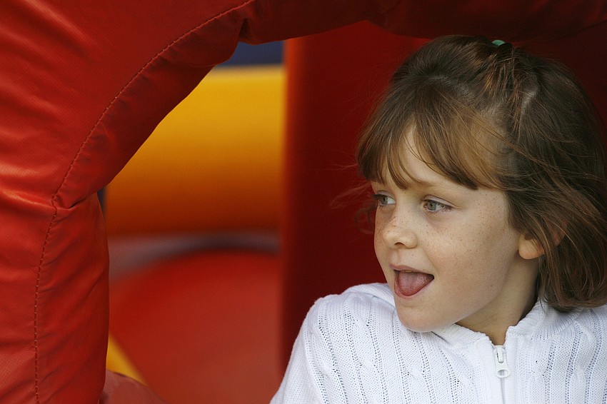 Abbey Vollmer, 6, was first in line at this obstacle course.