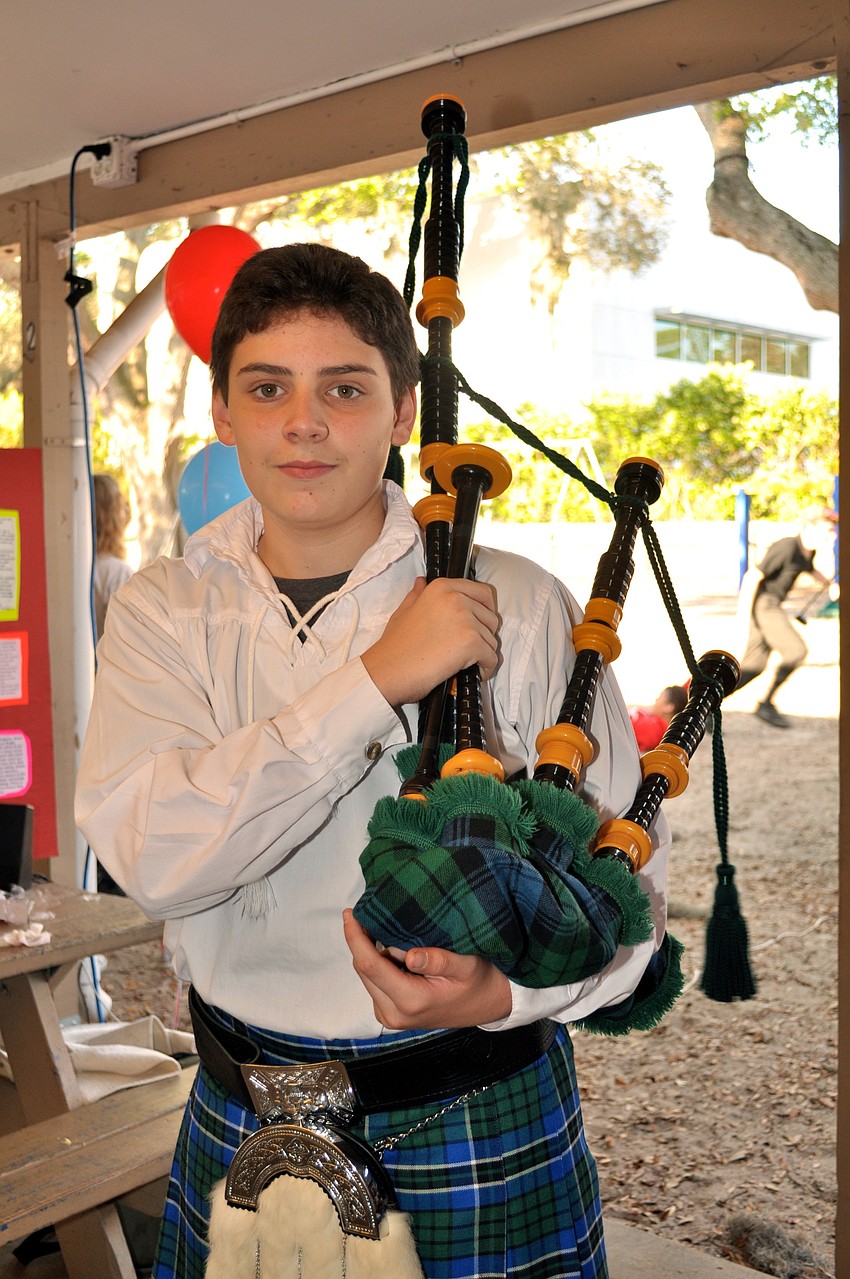 Eilif Sorenson brought bagpipes for his poster board on Scotland.
