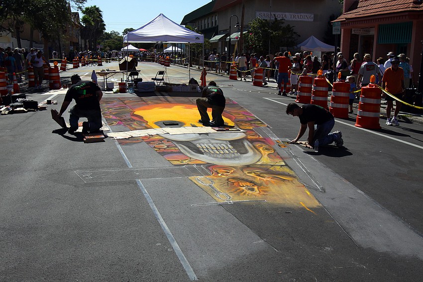 Eternity Street Chalk work on a very large skeleton piece.