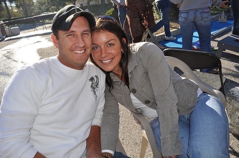 Scott Patrick and BobbieSue Krol had to take a brief intermission from eating crab.