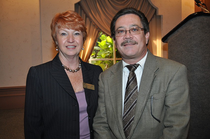 Mary Ann Servian and speaker Bruce Franklin