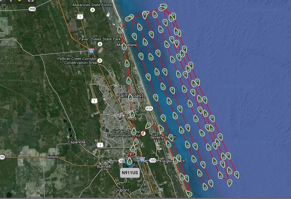 This image, provided by Flagler county, shows the flight path of FireFlight during the search.