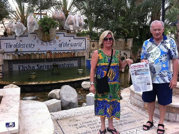 Sheila and Bill Smith take their Palm Coast Observer to the world's oldest city, Jericho. Courtesy photo