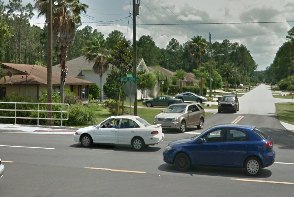 The child was struck at the corner of Belle Terre Parkway and Brookside Lane. (Image from Google Maps)