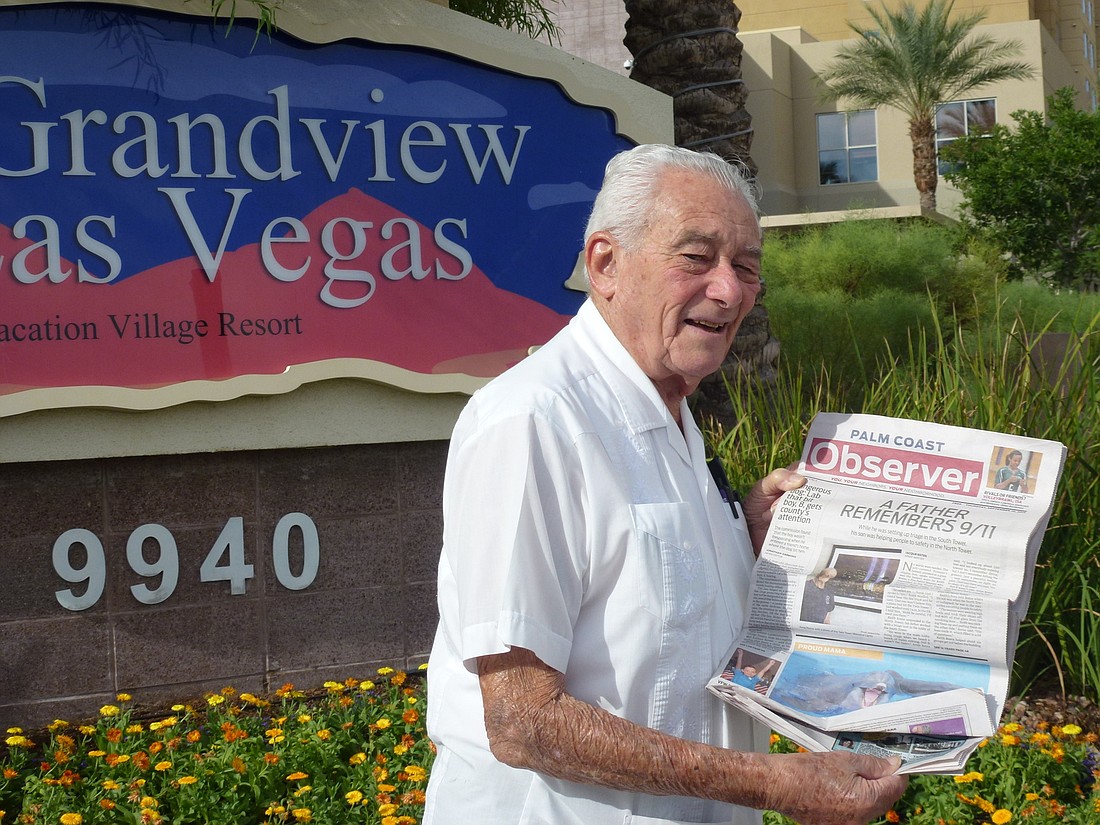 Palm Coast resident Joe Santos at the Grandview Las Vegas with his newspaper. Courtesy Photo
