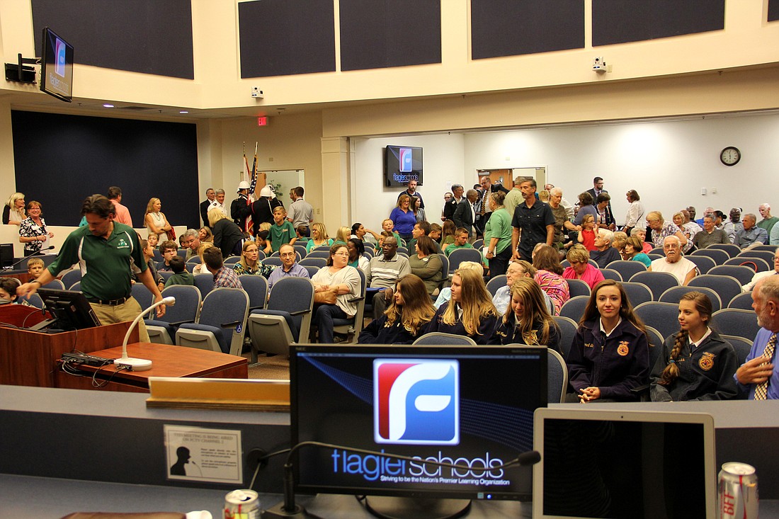Seats filled up quickly at the Flagler County School Board meeting on Tuesday, Oct. 20. Photo Jacque Estes