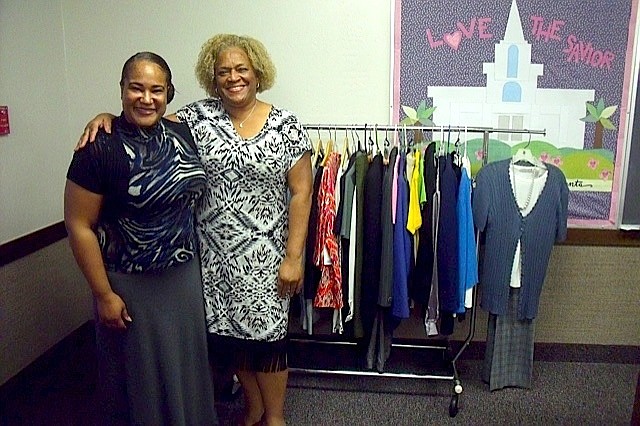 Carolyn Thompkins, (right) president of the Bunnell Relief Society (women's organization of The Church of Jesus Christ of Latter-day Saints, with Elva Thompson, founder and administrator of Precious Hearts Foundation