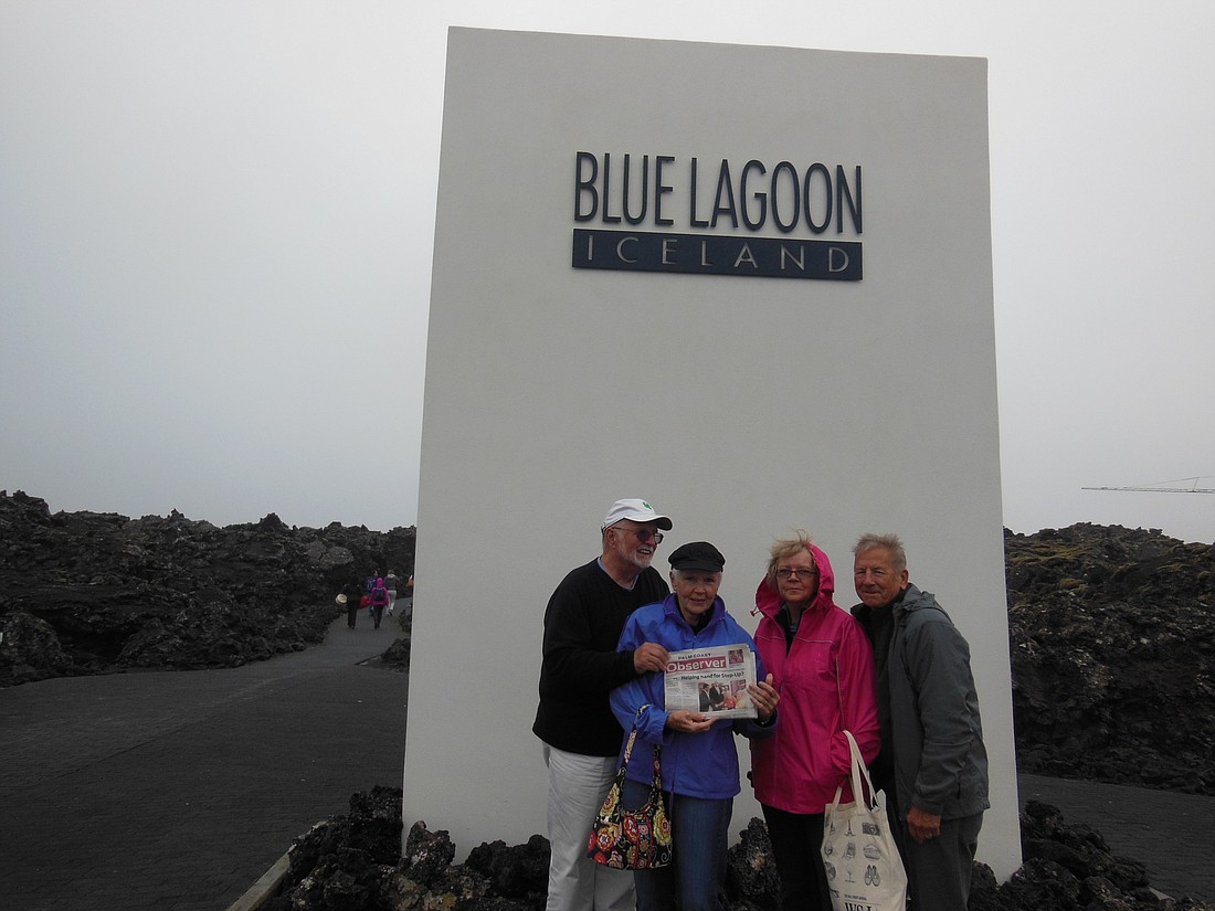 Helen and Jack Hartnett  and fellow Palm Coasters Lorraine and Frank Hertzog traveled to Reykjavik, Iceland with their Palm Coast Observer. Courtesy photo