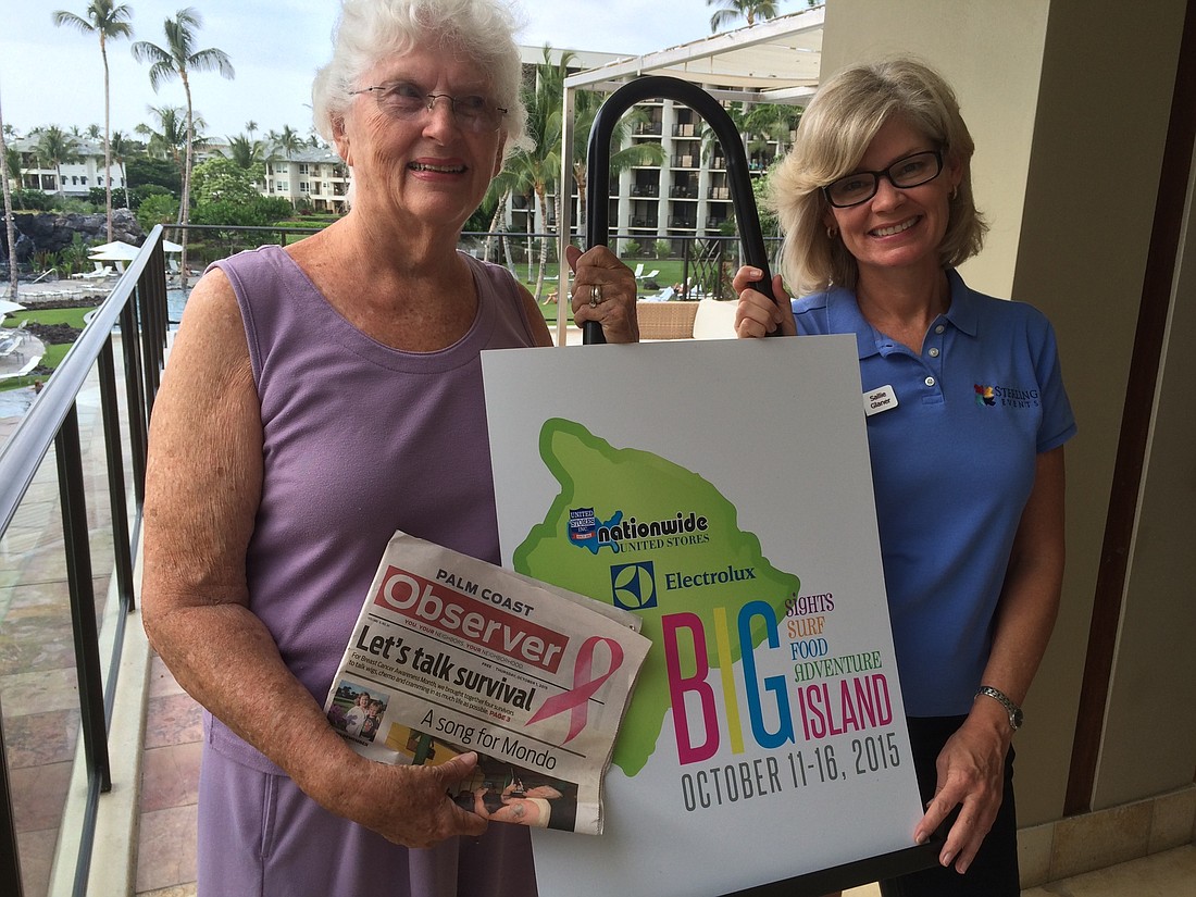 Carol Glaner, her Palm Coast Observer, and her daughter Carol, in Hawaii. Courtesy photo