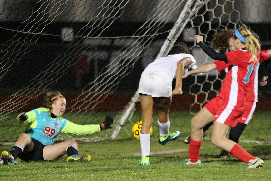 Louis-Juene gets a rebound and put the ball in the net for her third goal of the night.
