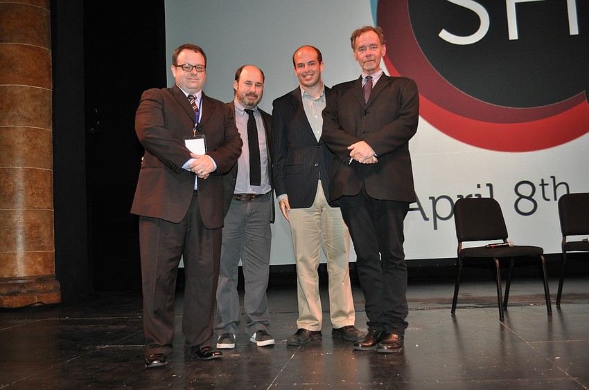 Tom Hall, Andrew Rossi, Brian Stelter and David Carr