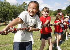 Jasmine Hernandez led her team in the tug-of-war competition.