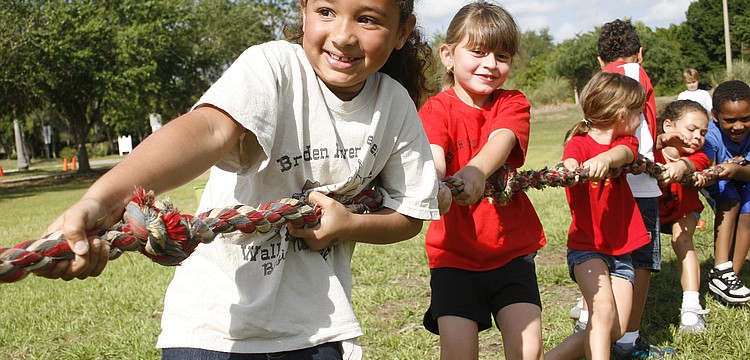 Jasmine Hernandez led her team in the tug-of-war competition.