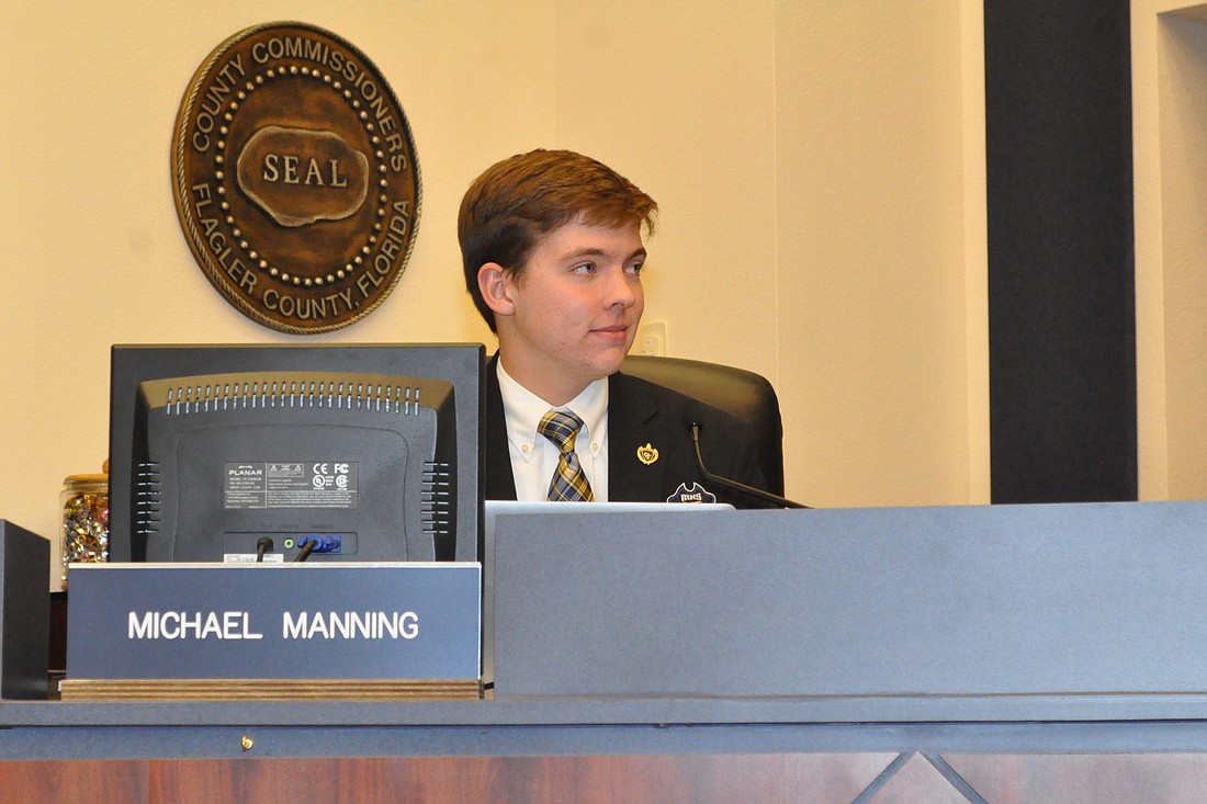 Student School Board member Michael Manning suggested  the district let students wear school spirit T-shirts five days a week instead of just one. (Photo by Jonathan Simmons.)