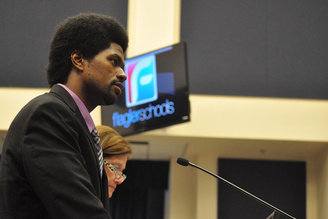 SPLC attorney Amir Whitaker and School Board Attorney Kristy Gavin speak before the School Board at a workshop June 2. (Photo by Jonathan Simmons.)