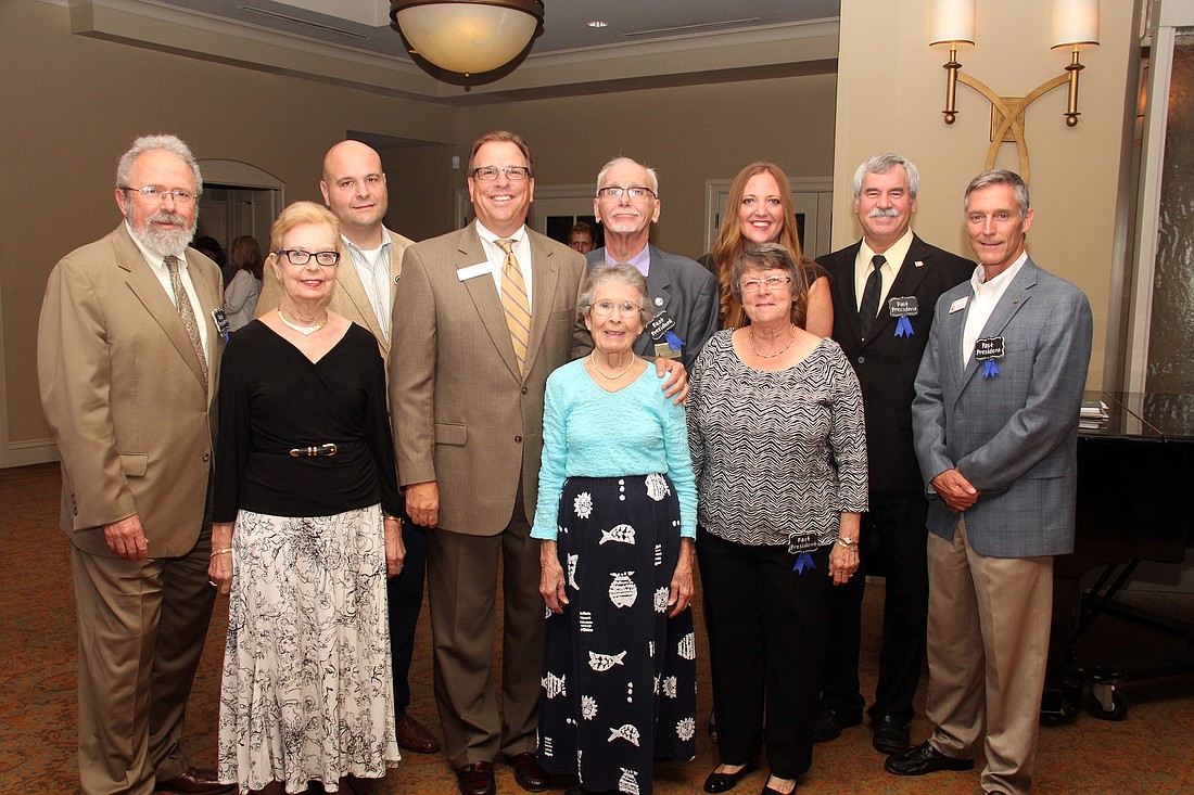 Back row, from left: Past Flagler County Education Foundation Presidents Robert Cuff, Joe Rizzo, 2015-16 President Garry Lubi, Allen Whetsell, Victoria Tiehen, Larry Henderson and Jay Gardner; front: Dr. Jean Hunter, Mary Ann Clark and Ruth Livingston