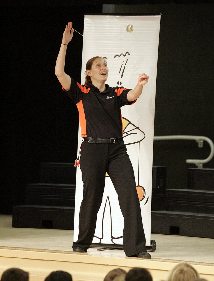 NED Show performer Melinda Griffith performed several yo-yo tricks for the students.
