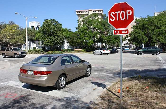 The intersection at Palm Avenue and Ringling Boulevard is currently a four-way stop.