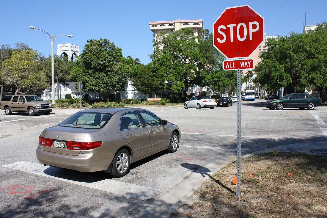 The intersection at Palm Avenue and Ringling Boulevard is currently a four-way stop.