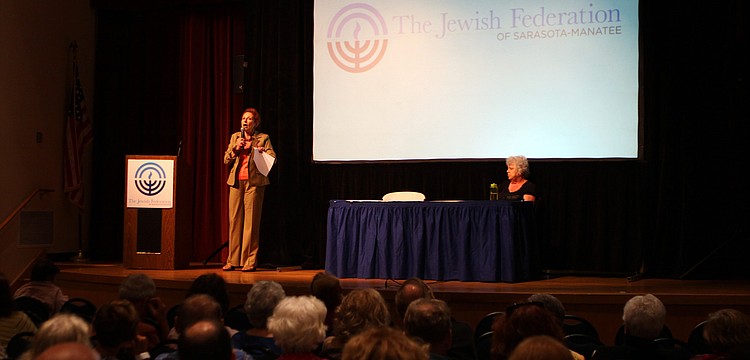 Roz Goldberg runs a Q&A session after the movie "Saviors in the Night" on Sunday, March 27 during the opening reception for the second annual Jewish Film Festival.
