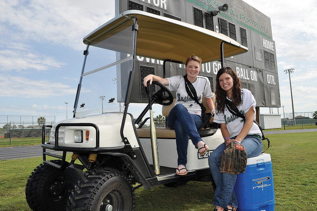 Sarai Miller and Sarah Burnett both play softball for Lakewood Ranch and are also student athletic trainers.