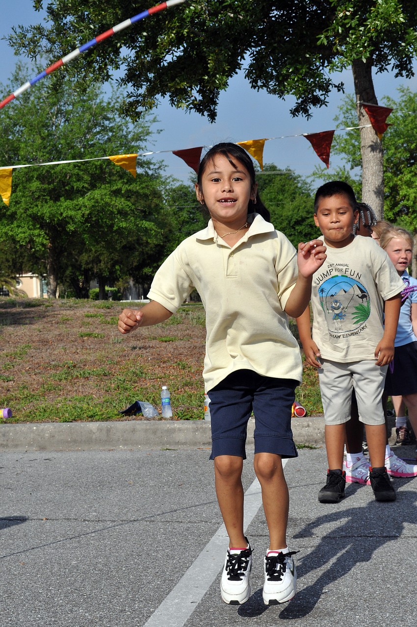 Six-year-old Irene Salmeron just learned how to jump rope.