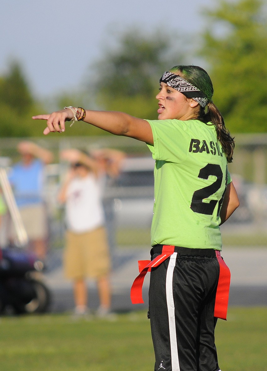 Senior defensive back Kenzie Basilone continued to rally her teammates throughout the Pirate Puff Classic.