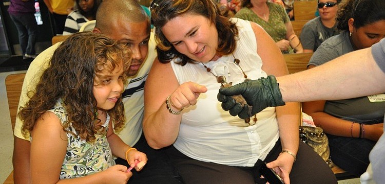 Hannaiz Nater, 6, checked out a bat with her parents Luis and Tanya.