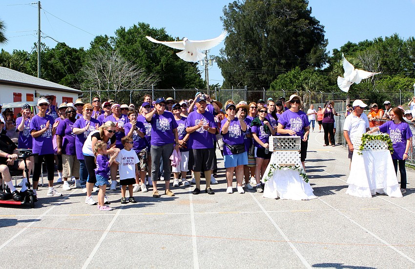 Doves were let loose at the start of the survivor lap, the first lap done during 2011's Relay for Life on Saturday, April 9 at Sarasota High School.