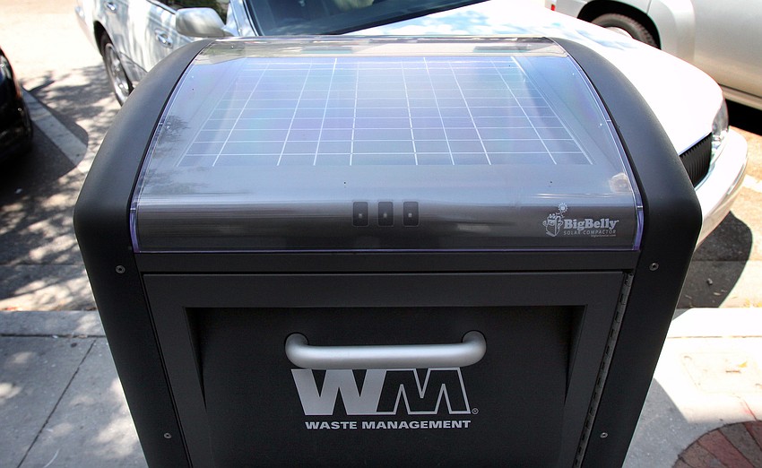 A new addition to downtown is a solar compactor called 