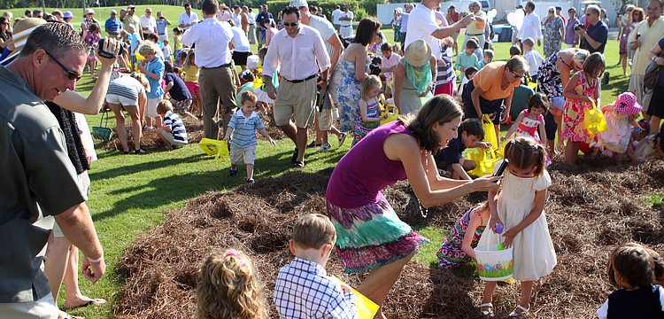 Kids scramble to find as many eggs as possible as their parents encourage them Sunday, April 24 at Longboat Key Club's Easter egg hunt.