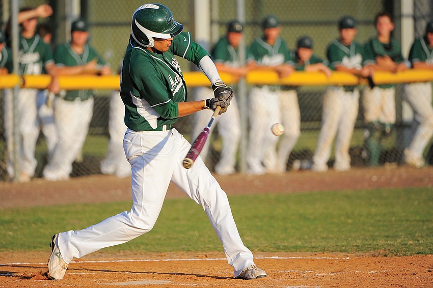 Lakewood Ranch junior outfielder Zack Larson looks to make contact during the Mustangs district semifinal game.