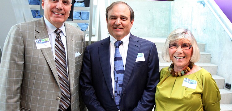 Ron Vaughn, Fritz Faulhaber and Gerri Aaron pose together at the opening of the G. WIZ Faulhaber Fab Lab Thursday, May 5 at G. WIZ.
