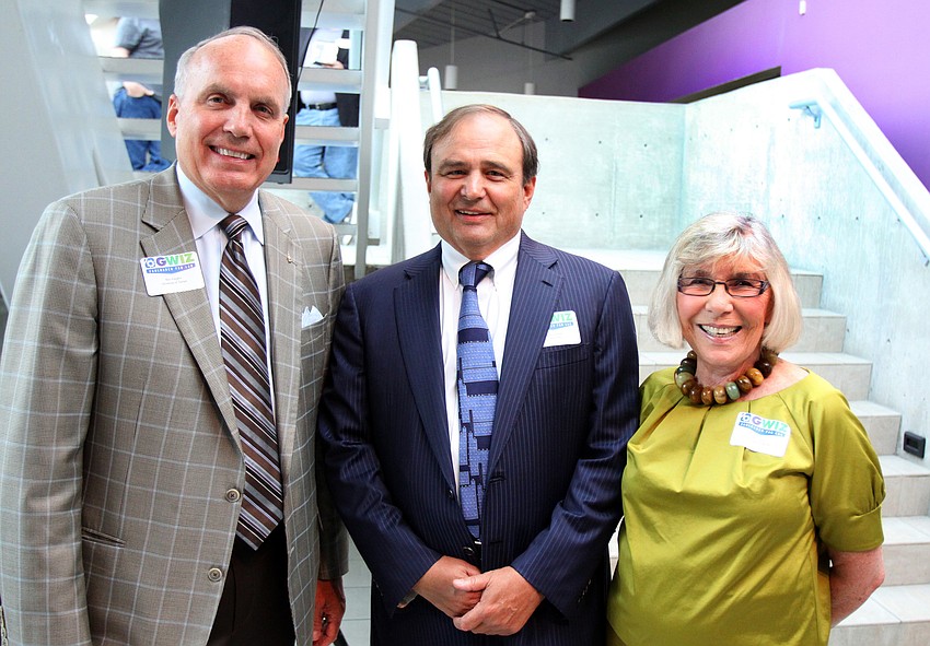 Ron Vaughn, Fritz Faulhaber and Gerri Aaron pose together at the opening of the G. WIZ Faulhaber Fab Lab Thursday, May 5 at G. WIZ.