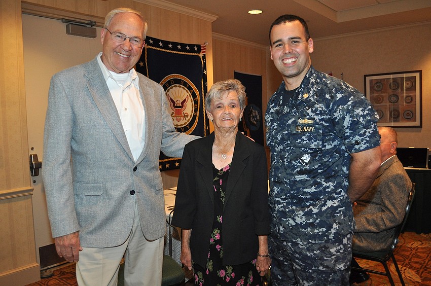 Skip Kister, honored guest Betty Shilalie and U.S. Navy Lt. Commander Raul Rojas