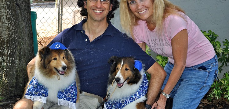 Rabbi Brenner Glickman with Joanne Watkins, Jasper and Rocky