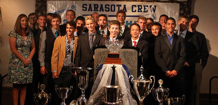 Liza Dickson, Men's Varsity coach, poses with the boys going to Nationals in Oak Ridge, TN. at Sarasota Crew's Night of The Stars Sunday, May 22 at Michael's on East.