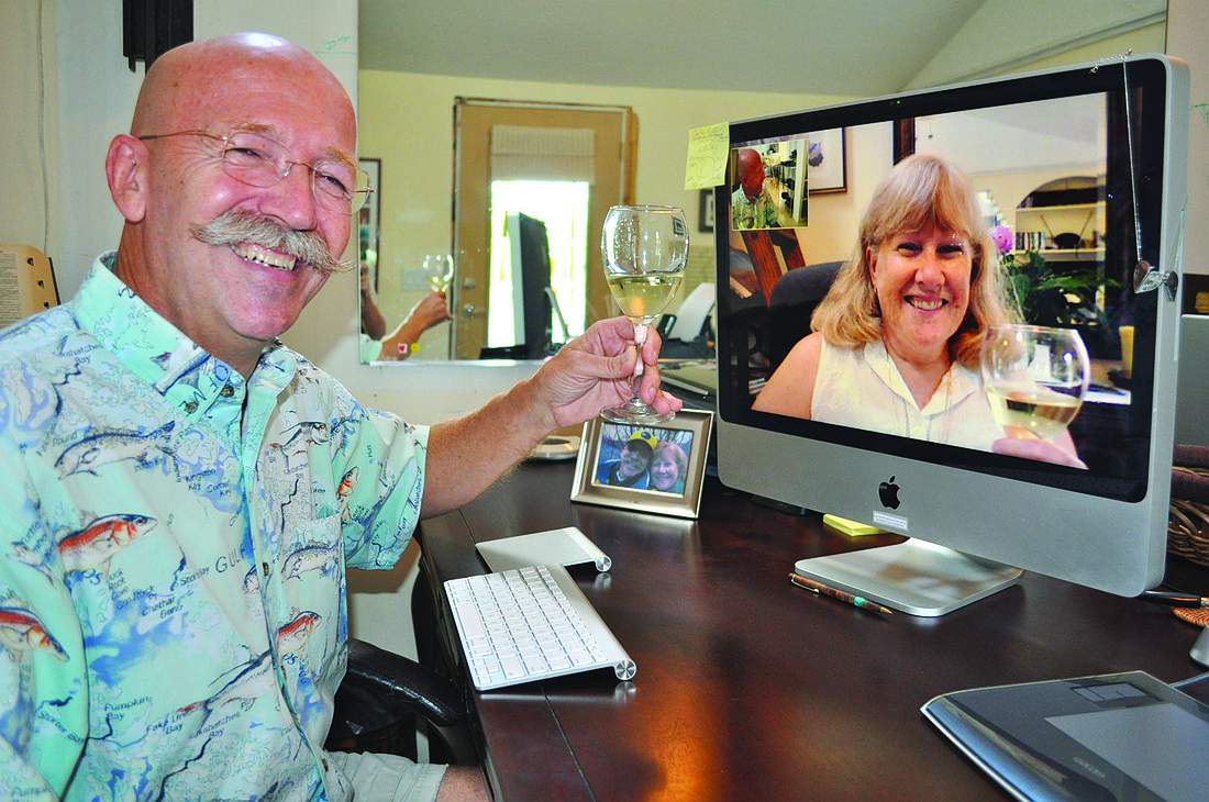 During their long-distance relationship and marriage, Michael Haluska and Susan Lorenc-Haluska shared the tradition of fixing the same meal and clinking wine glasses via their computers.