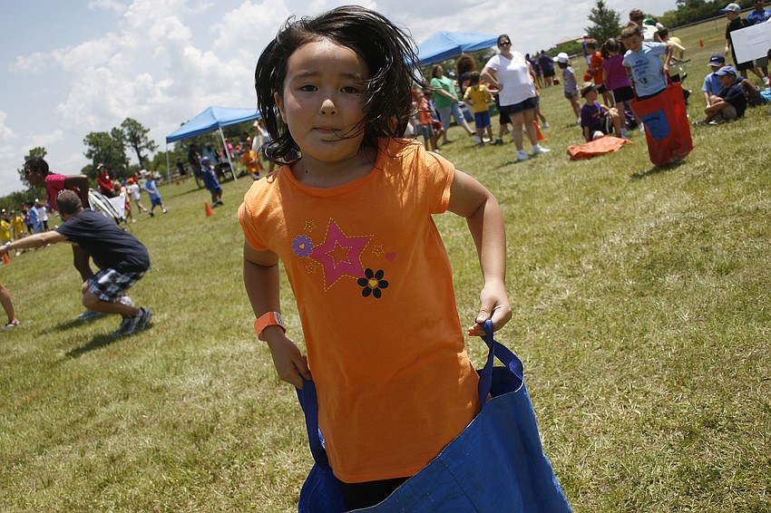 Penelope O'Hara, 6, was an expert at the potato sack race.