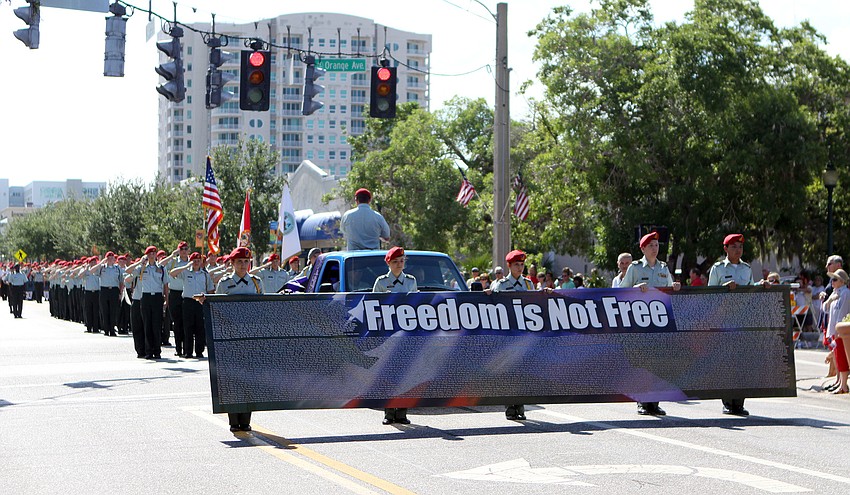The Sarasota Military Academy makes their way down Main Street Monday, May 30 during the Memorial Day parade.