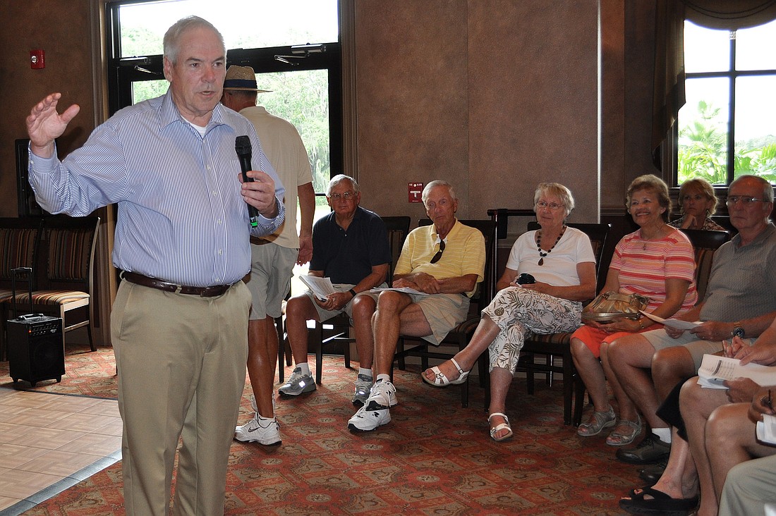 Heritage Harbour South Community Development District Supervisor Lee Bettes opens up a budget workshop on the district's storm water management system.