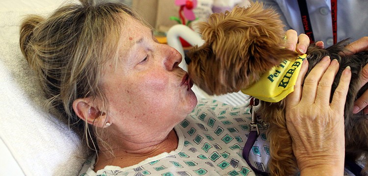 Barb McRae gets a personal room visit and kisses from Kirby, 6 Â½, Thursday, May 12 in the Oncology Unit at Sarasota Memorial Hospital.
