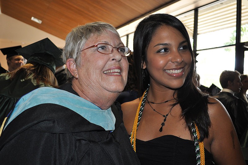 Senior Michelle Gonzalez, right, made sure to grab a picture with her 10th grade English teacher Melinda Luce.