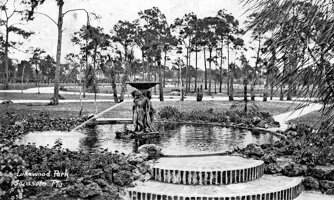 The Mable Ringling Memorial Fountain opened on Arbor Day 1936 at Lukewood Park.